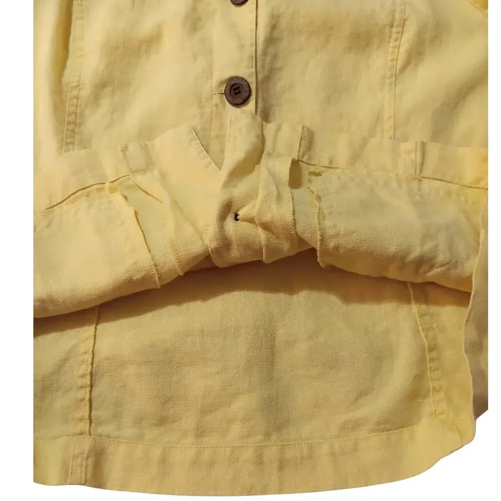 CHICO'S 1 Yellow 100% Linen Jacket M Pockets Light Office Career Travel Vacation
